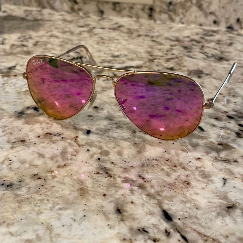 Ray-Ban Women's Gradient Pink and Gold POLARIZED Aviator Sunglasses - Picture 4 of 10